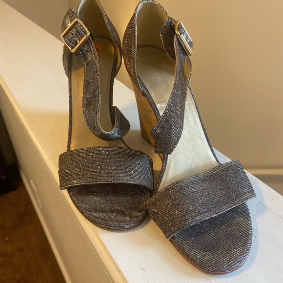 Stuart Weitzman Glitter Metallic Open Toe Wedges Sandals Gold Silver 8.5 $290 - Picture 7 of 9